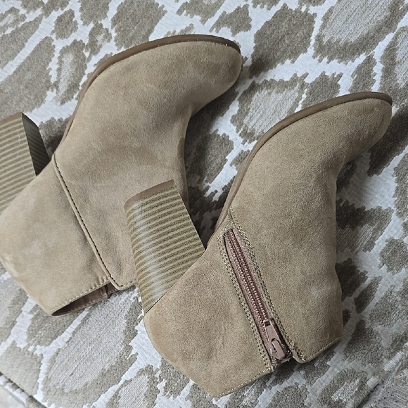 Old Navy Beige Suede Ankle Booties with Block Heel